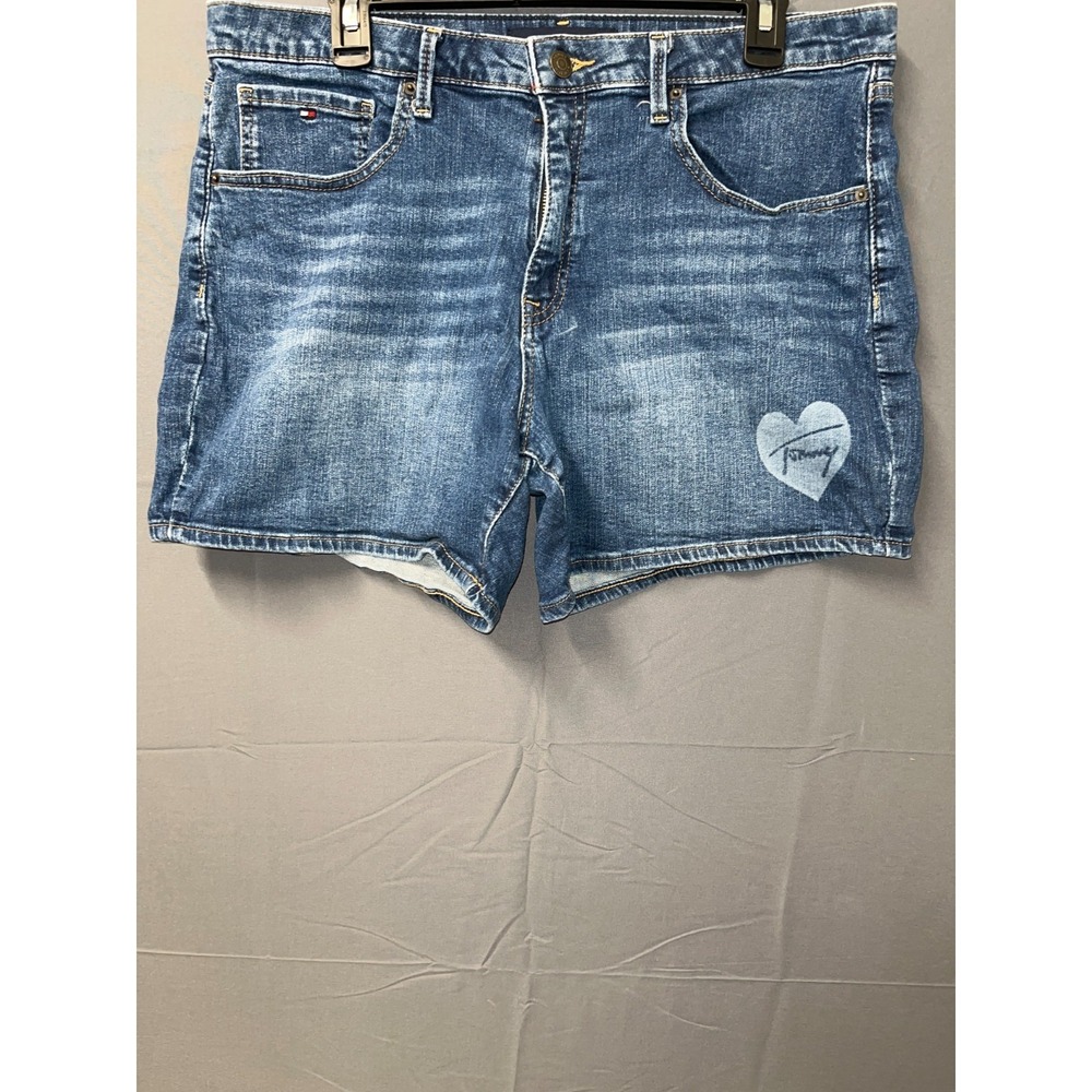 Tommy Hilfiger Bermuda Shorts Womens 14 Blue Denim Heart Logo Cotton Stretch